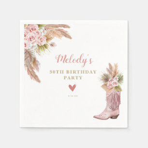 Boho Cowgirl Boot Pampas Grass Rozen Verjaardag Servet