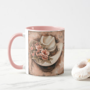 Boho Cowgirl Hoed Met Zalmkleurige Bloemen Mok