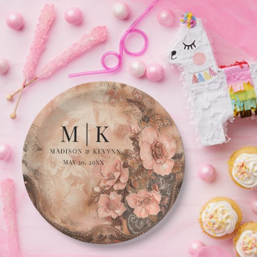 Boho Cowgirl Westerne bloemen bruiloft Papieren Bordje (Feest)