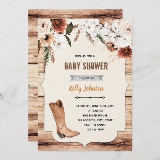 Boho cowgirl westerne themauitnodiging kaart (Voorkant / Achterkant)