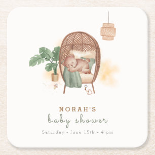 Boho Cozy Teddy Bear Slaap Baby shower Vierkante Kartonnen Onderzetter