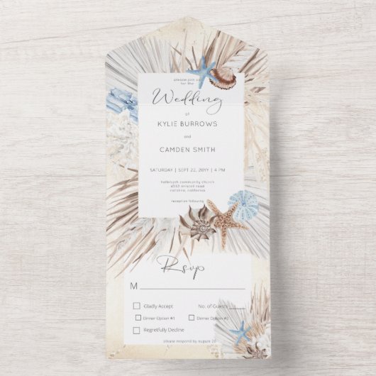 Boho Cream Beach Rustic Dinner All In One Uitnodiging (Binnen)