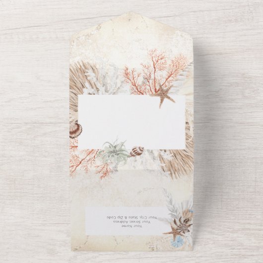 Boho Cream Beach Rustic No Dinner All In One Uitnodiging (Buitenkant)