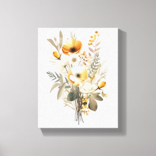 Boho Cream Beige Geel Bloemen Botanisch Canvas Afdruk (Voorkant)