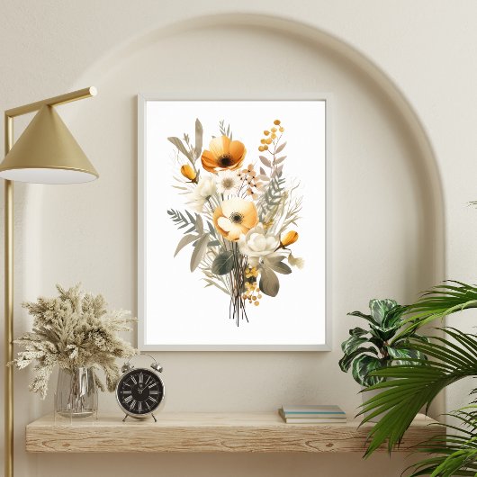 Boho Cream Beige Geel Bloemen Botanisch Poster