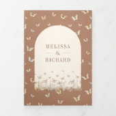 Boho Cream Beige Wildflower Butterfly Boog Huwelij Drieluik Uitnodiging (Cover)