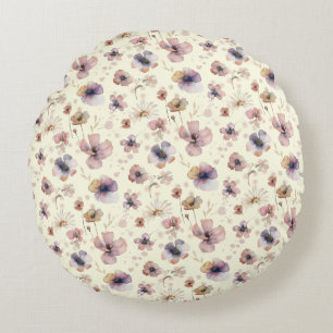 Boho Cream Blush Watercolor Wildebloem Rond Kussen
