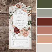 Boho Cream Burgundy Herfst Floral No Dinner All In One Uitnodiging