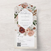 Boho Cream Burgundy Herfst Floral QR Code All In One Uitnodiging (Binnen)
