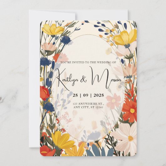 Boho Cream & Color Invitation Fleur Sauvage (Devant)