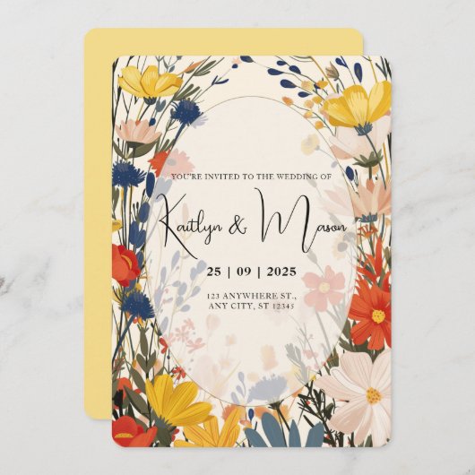 Boho Cream & Color Wildflower Uitnodiging (Voorkant / Achterkant)