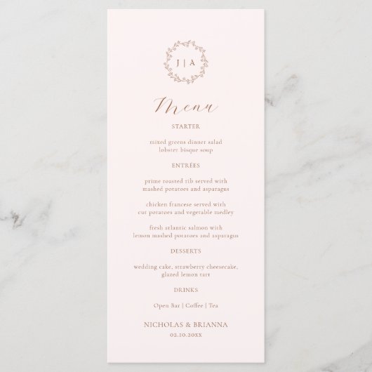 Boho Cream en Terracotta herfstbruiloft Menu (Voorkant)