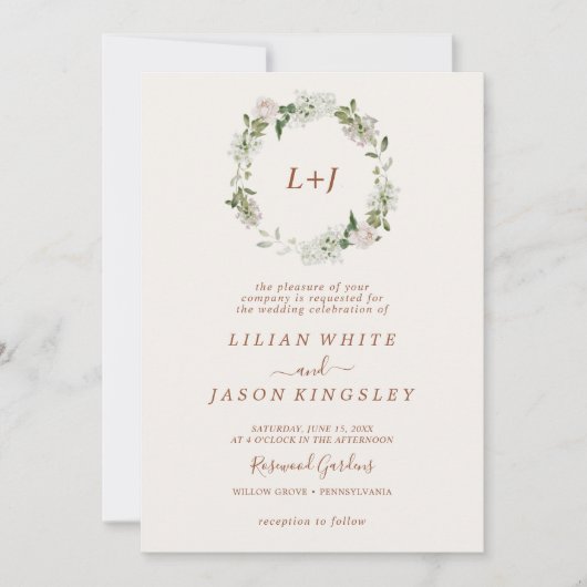 Boho Cream & Leaf minimalistische alles-in-één bru Kaart (Voorkant)