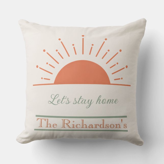 Boho Cream Let's Stay Home Pillow Sunrise Design  Kussen (Voorkant)