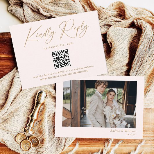 Boho Cream Neutrale Bruiloft RSVP QR Code Informatiekaartje
