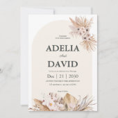 Boho Cream Pampas Faire-part de mariage (Devant)