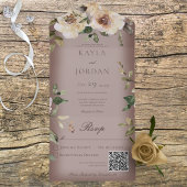 Boho Cream Rozen Bruin QR Code All In One Uitnodiging