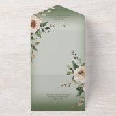 Boho Cream Rozen Sage Green QR Code All In One Uitnodiging (Buitenkant)