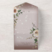 Boho Cream Rozen Sparkle Brown QR Code All In One Uitnodiging (Buitenkant)