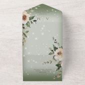Boho Cream Rozen Sparkle Sage Green No Dinner All In One Uitnodiging (Buitenkant)