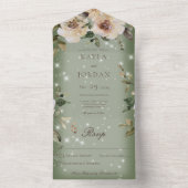 Boho Cream Rozen Sparkle Sage Green No Dinner All In One Uitnodiging (Binnen)