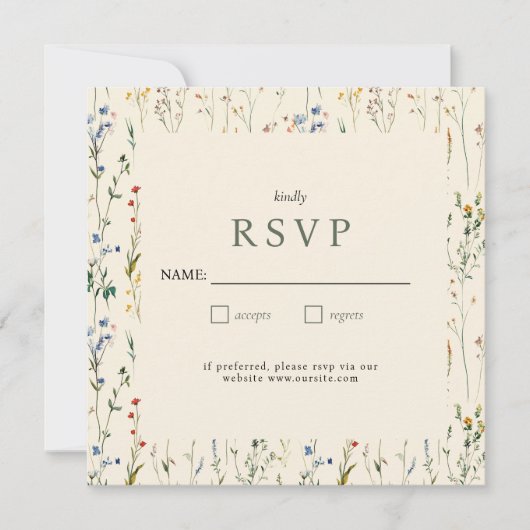 Boho Cream Wildflower RSVP-kaart (Voorkant)