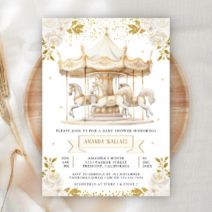 Boho Crème Goud Bloemencarrousel Baby Shower Kaart