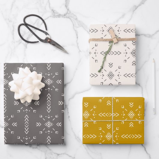 Boho crème, grijs en geel design inpakpapier vel (Voorkant)