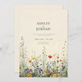 Boho Crème Wilde Bloem Bruiloftsinvitation Kaart (Voorkant / Achterkant)
