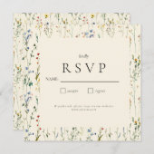 Boho Crème Wilde Bloem RSVP Kaart (Voorkant / Achterkant)