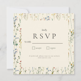 Boho Crème Wilde Bloem RSVP Kaart
