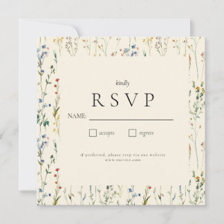 Boho Crème Wilde Bloem RSVP Kaart