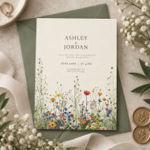 Boho Crème Wilde Bloemen Trouw Uitnodiging