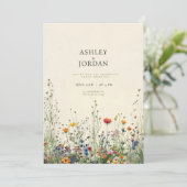 Boho Crème Wildebloem Bruiloftsinvitation Kaart (Staand voorkant)