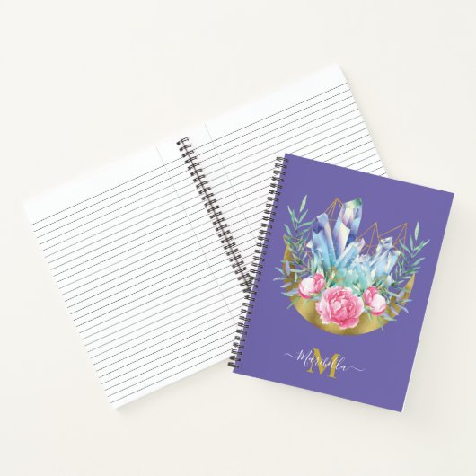 Boho Crescent Moon Crystal Cluster Roze Notitieboek (Binnen)