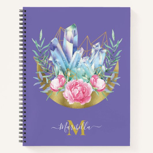 Boho Crescent Moon Crystal Cluster Roze Notitieboek (Voorkant)