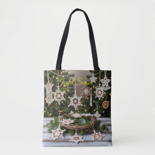 Boho Crochet Snowflake Christmas Canvas tas (Voorkant)