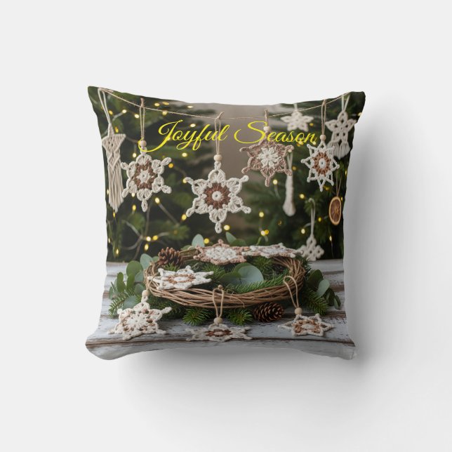 Boho Crochet Snowflake Christmas Sierkussen (Voorkant)