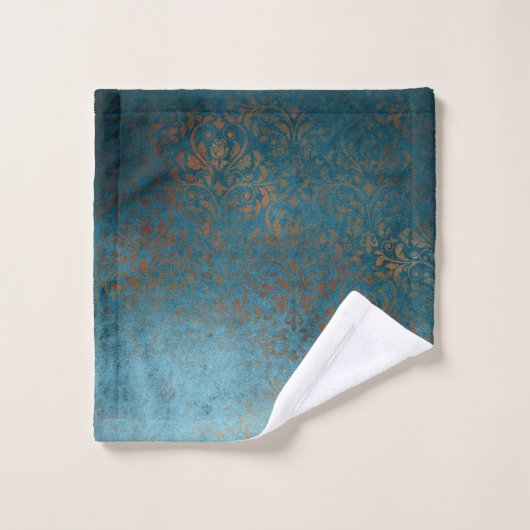 Boho Cuivre bleu Damask Grunge (Gant de toilette)