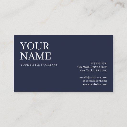 Boho Custom Navy Bleu Simple Carte de visite (Dos)