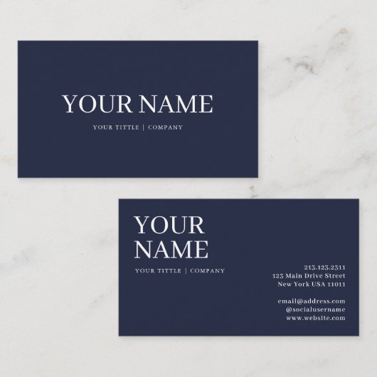 Boho Custom Navy Bleu Simple Carte de visite (Devant / Derrière)