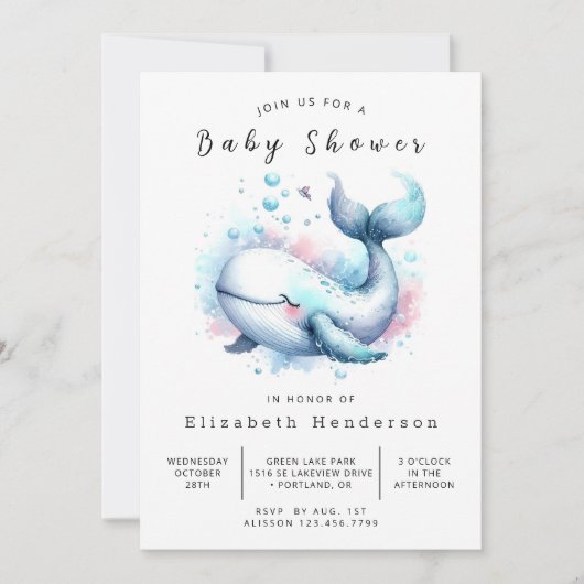 Boho Custom Whale Baby shower Kaart (Voorkant)