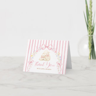 Boho Cute A little lamb Pink Bow Gingham Bedankkaart