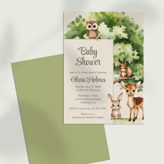 Boho Cute Baby shower Animaux de bois Invitation