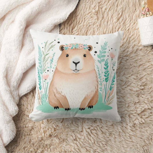 Boho Cute Capybara Coussin Pastel Green (Couverture)