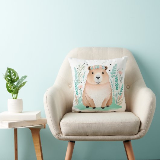 Boho Cute Capybara Coussin Pastel Green (Chaise)