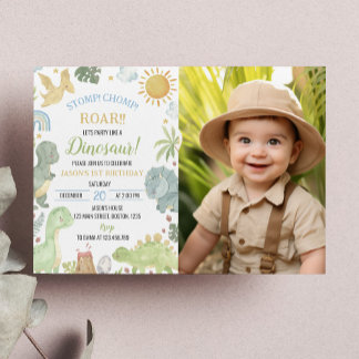 Boho Cute Dinosaures Boy Invitation Anniversaire