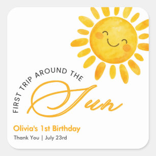 Boho Cute Eerste Reis Rond de Zon 1e Verjaardag Vierkante Sticker