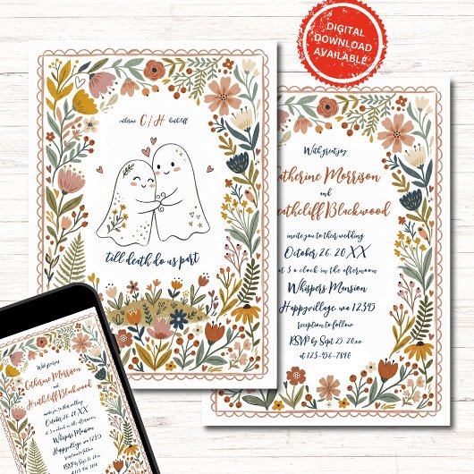 Boho Cute Ghosts Wedding Invitation