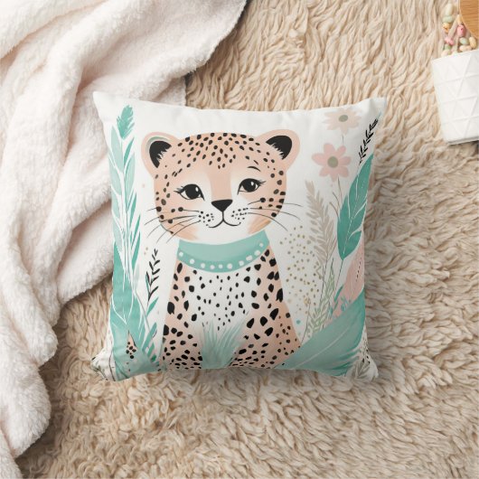 Boho Cute Leopard Coussin Pastel Green (Couverture)